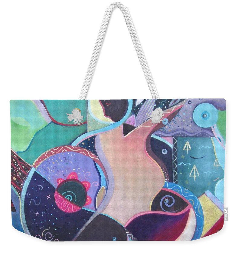 Abstract Weekender Tote Bag featuring the painting Embrace by Helena Tiainen