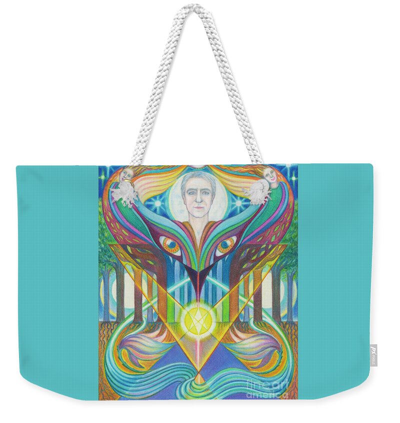 Spiritual Weekender Tote Bag featuring the drawing Embraced By The Muse by Debra Hitchcock
