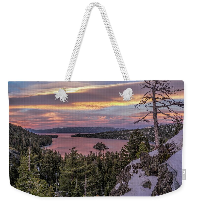 Lake Weekender Tote Bag featuring the photograph Emerald Bay sunset by Martin Gollery