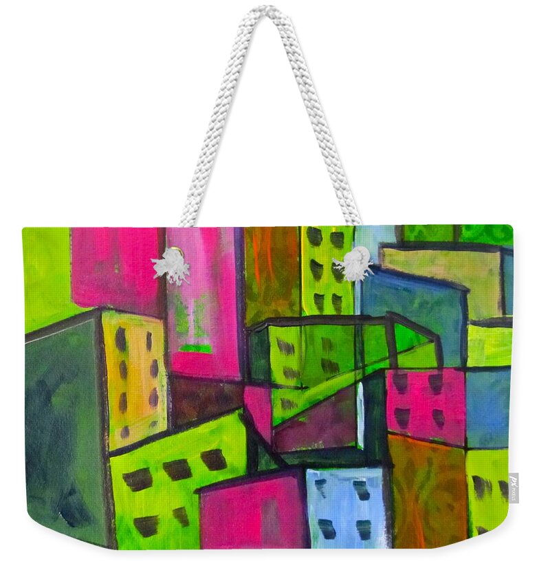 City Weekender Tote Bag featuring the painting Emerald City by Barbara O'Toole