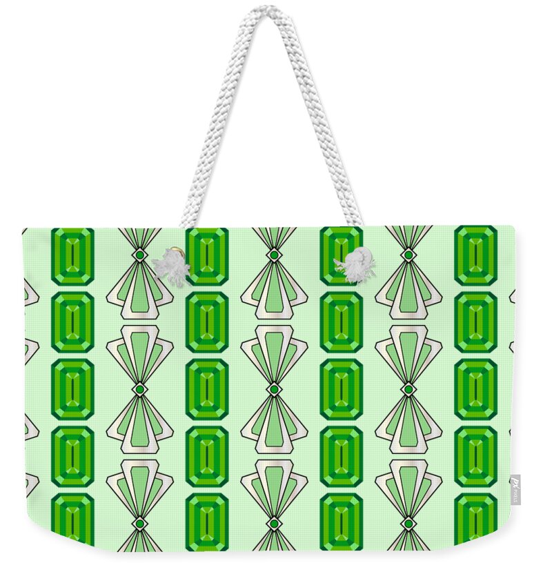 Emerald Weekender Tote Bag featuring the digital art Emerald Deco Stripe by MM Anderson