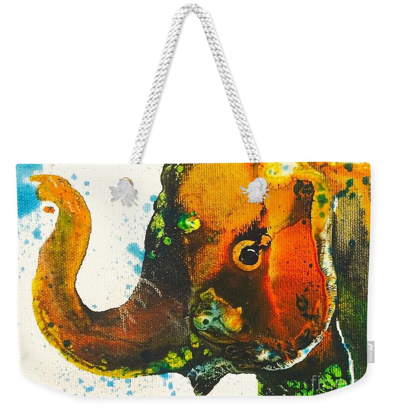 Elephant Weekender Tote Bag featuring the painting Rosie-Ellie-Eloise by Kasha Ritter