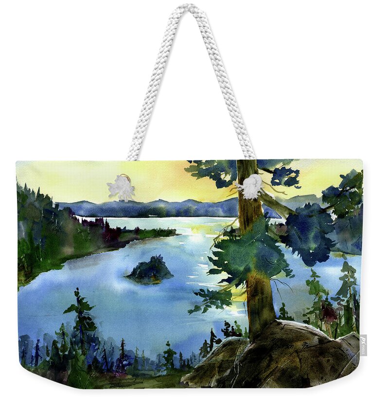 Emerald Bay Weekender Tote Bag featuring the painting Emerald Morn, Lake Tahoe by Joan Chlarson