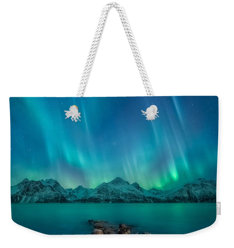 Emerald Weekender Tote Bag featuring the photograph Emerald Sky by Tor-Ivar Naess