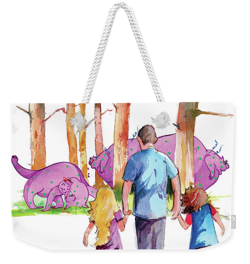 Children's Book Weekender Tote Bag featuring the painting Emilia and Evelyn's Squizit Visit by P Anthony Visco
