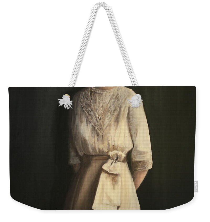 Grandmother Weekender Tote Bag featuring the painting Emma Haack c. 1913 by Daniel W Green