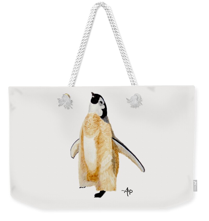 Emperor Penguin Weekender Tote Bag featuring the painting Emperor Penguin Chick by Angeles M Pomata