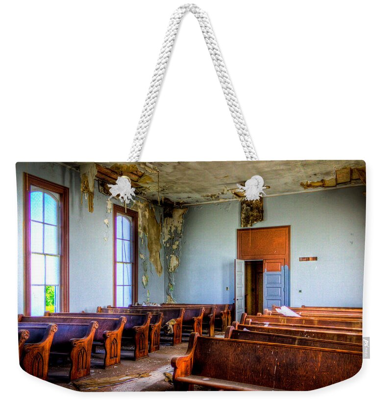 Church Weekender Tote Bag featuring the photograph Empty Seats by Jonny D