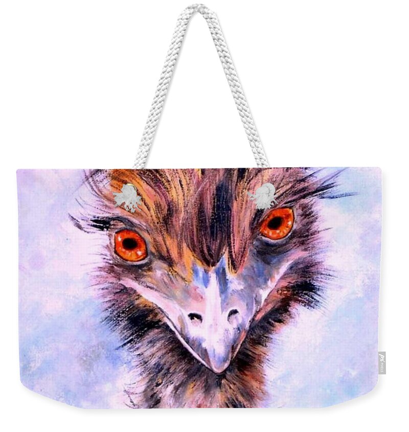 Emu Weekender Tote Bag featuring the painting Emu Eyes by Ryn Shell
