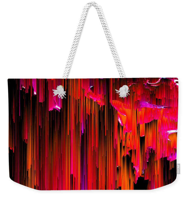 Glitch Weekender Tote Bag featuring the digital art En Rouge - Pixel Art by Jennifer Walsh