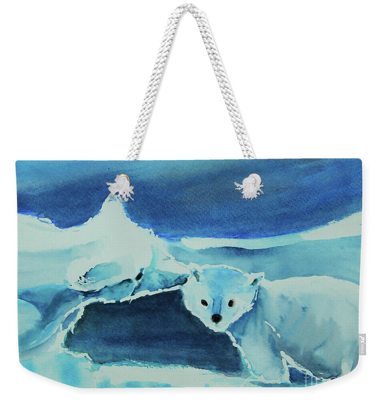 Polar Bears Weekender Tote Bag featuring the painting Endangered Bears by Jeanette French