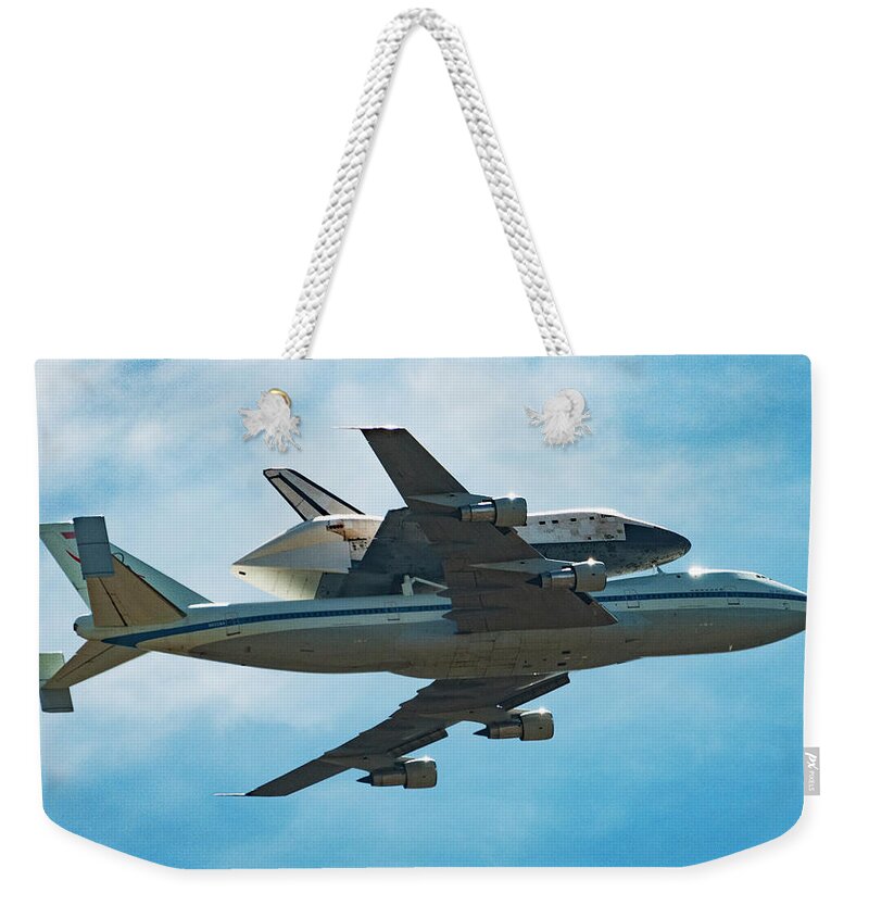 Space Shuttle Weekender Tote Bag featuring the photograph Endeavor On 747 by Matthew Nelson