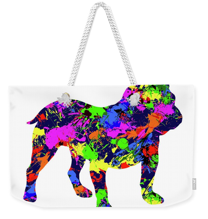 English Bulldog Weekender Tote Bag featuring the digital art English Bulldog Paint Splatter by Gregory Murray