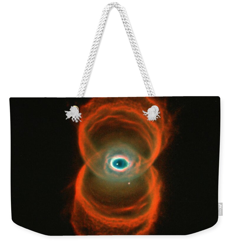 Science Weekender Tote Bag featuring the photograph Engraved Hourglass Nebula by Nasa