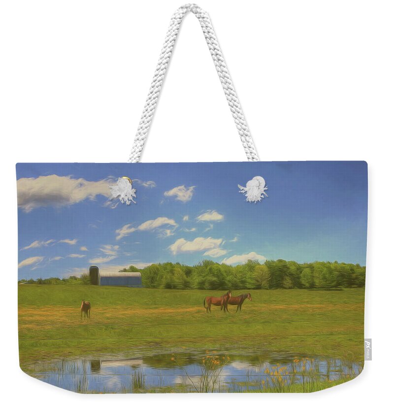Horses Weekender Tote Bag featuring the digital art Enjoying Spring by Sharon Batdorf