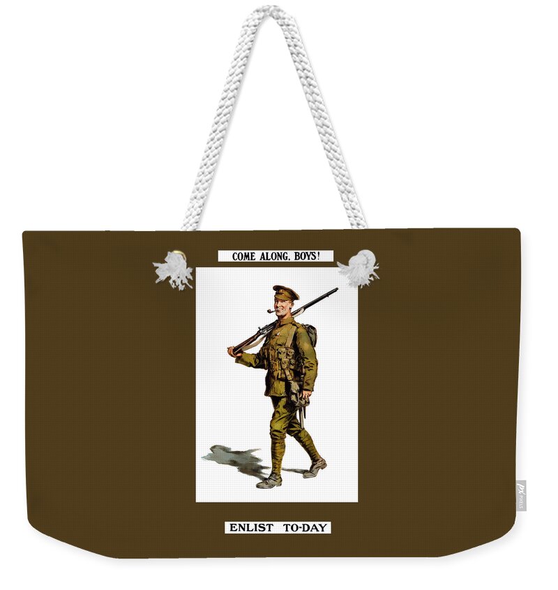 Ww1 Weekender Tote Bag featuring the painting Enlist To-Day - World War 1 by War Is Hell Store