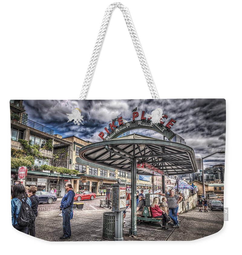 Pike Place Weekender Tote Bag featuring the photograph Entering Pike Place by Spencer McDonald