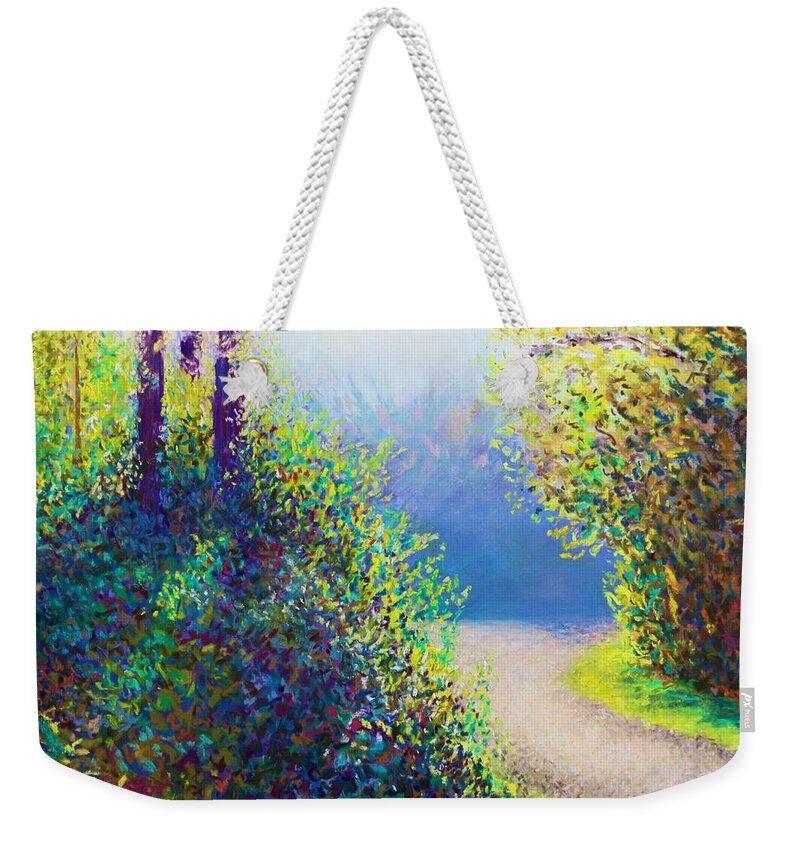 Vibrant Weekender Tote Bag featuring the pastel Entrance to the Quarry in Early Fall by Polly Castor