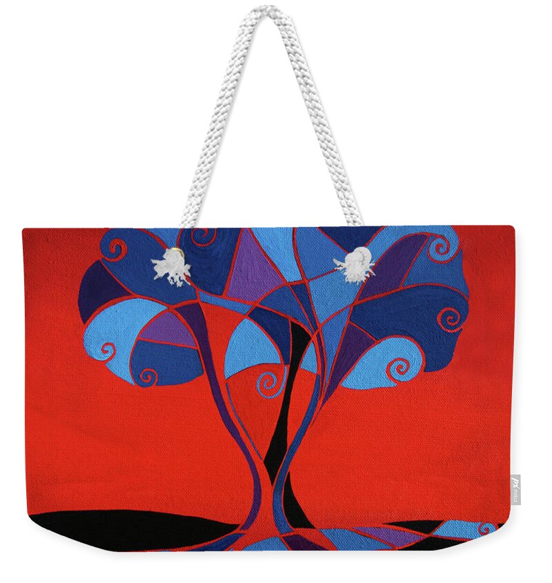 Tree Painting Weekender Tote Bag featuring the painting Enveloped in Red by Barbara Rush