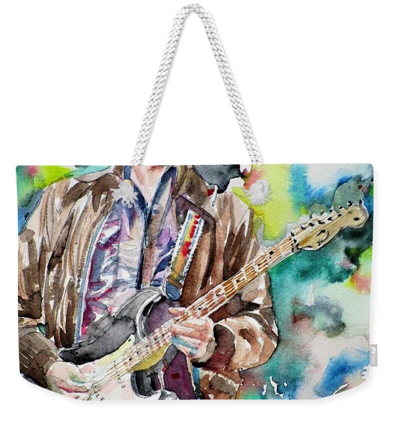 Eric Clapton Weekender Tote Bag featuring the painting ERIC CLAPTON - watercolor portrait.2 by Fabrizio Cassetta