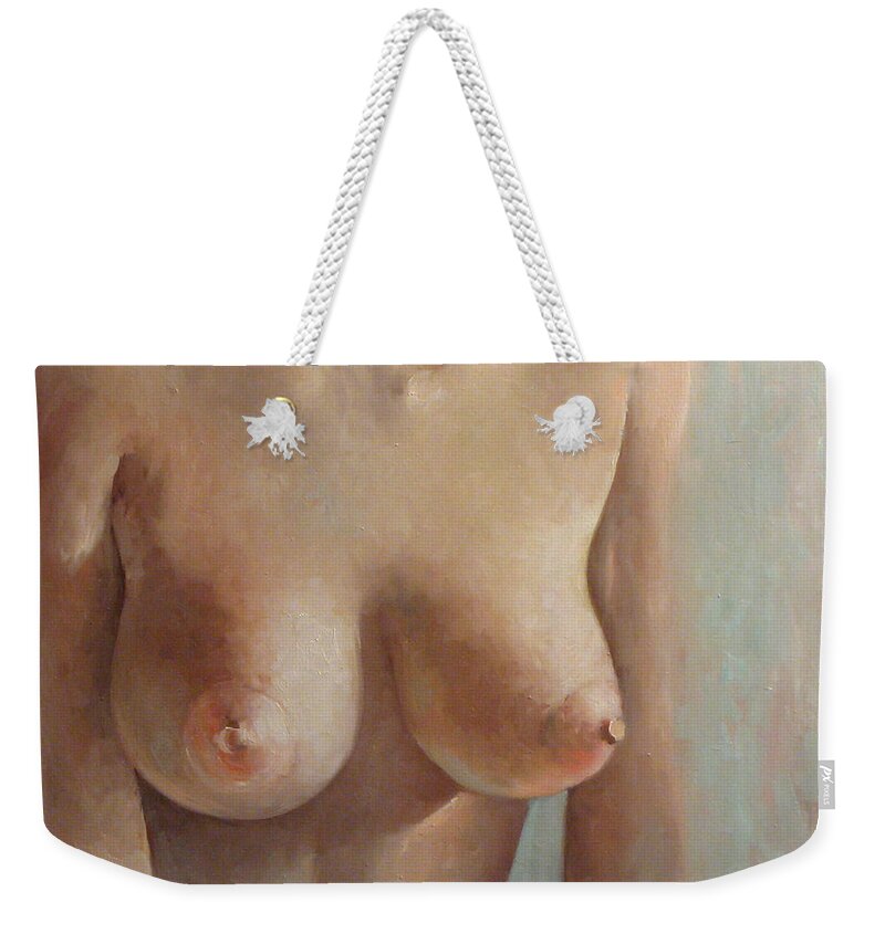 Nude Weekender Tote Bag featuring the painting Erotic nude by Vali Irina Ciobanu