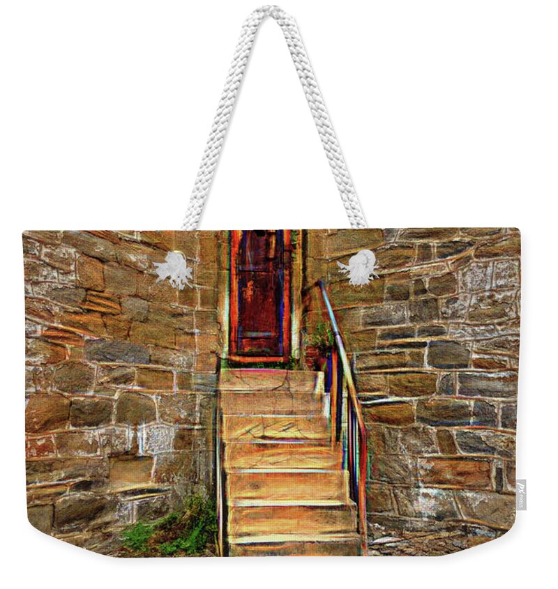 Eastern State Penitentiary Weekender Tote Bag featuring the photograph ESP Tower Stairs by Tom Singleton