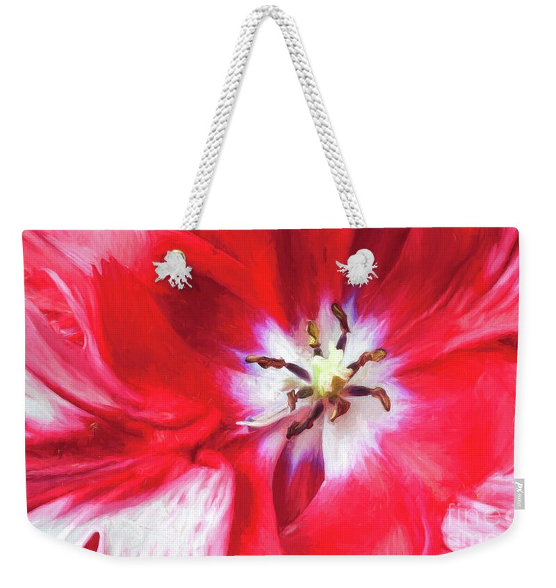 Tulip Weekender Tote Bag featuring the digital art Estella Rijnveld tulip detail by Liz Leyden