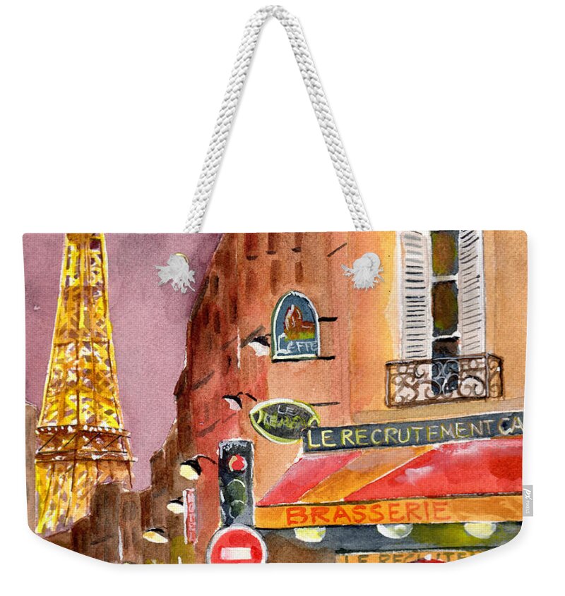 Painting Weekender Tote Bag featuring the painting Evening in Paris by Sheryl Heatherly Hawkins