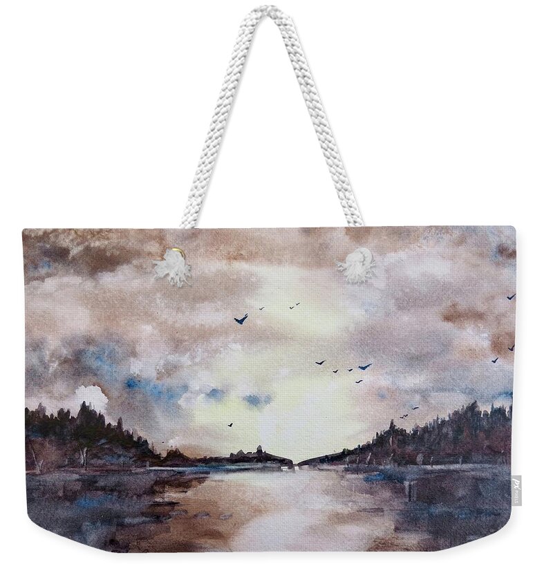 Painting Weekender Tote Bag featuring the painting Evening Light by Geni Gorani