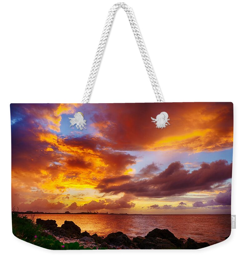 Pristine Weekender Tote Bag featuring the photograph Evening Light Show by Amanda Jones