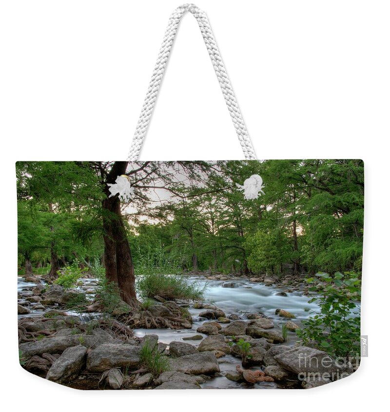 Guadeloupe River Weekender Tote Bag featuring the photograph Evening on the Guadeloupe River by Kelly Wade