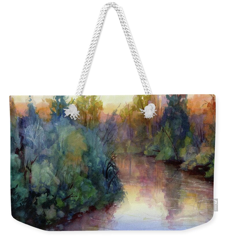 Water Weekender Tote Bag featuring the painting Evening on the Willamette by Steve Henderson