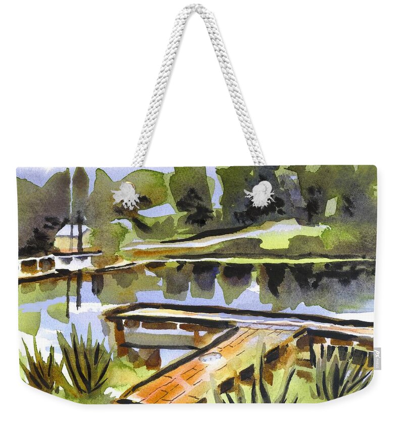 Evening Shadows At Shepherd Mountain Lake Weekender Tote Bag featuring the painting Evening Shadows at Shepherd Mountain Lake by Kip DeVore