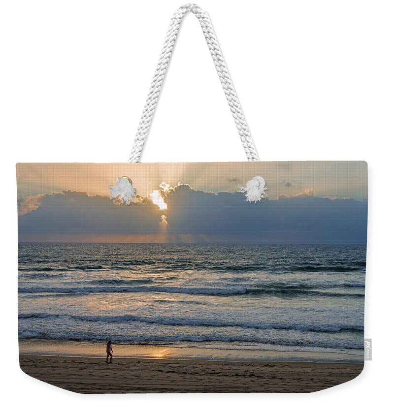 Evening Stroll On Mission Beach Weekender Tote Bag featuring the photograph Evening Stroll on Mission Beach by Susan McMenamin