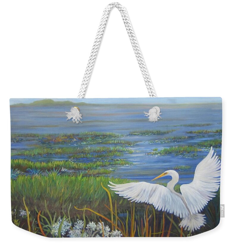 Egret Weekender Tote Bag featuring the painting Everglades Egret by Anne Marie Brown