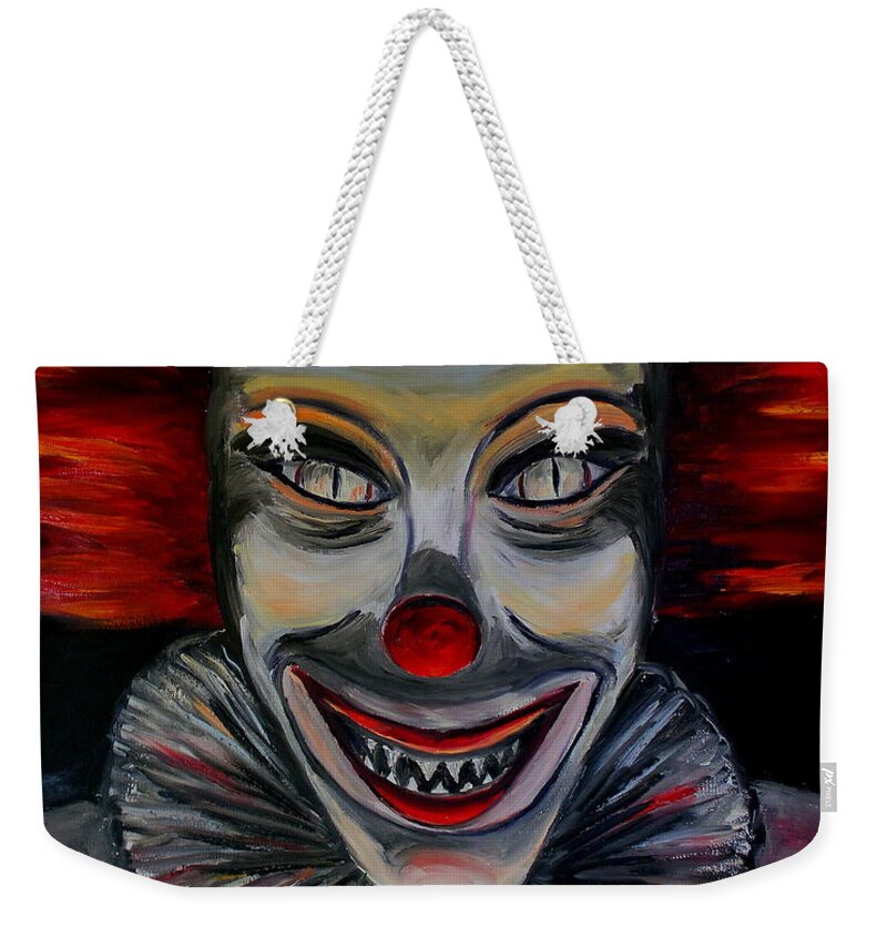 Halloween Weekender Tote Bag featuring the painting Evil Clown by Daniel W Green