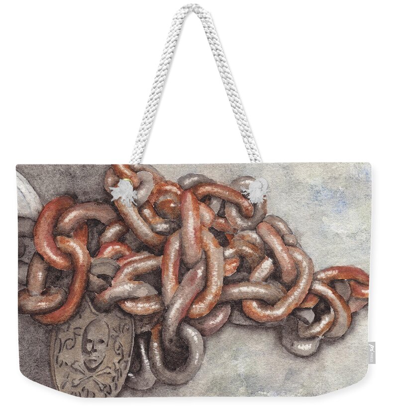 Chain Weekender Tote Bag featuring the painting Evil by Ken Powers