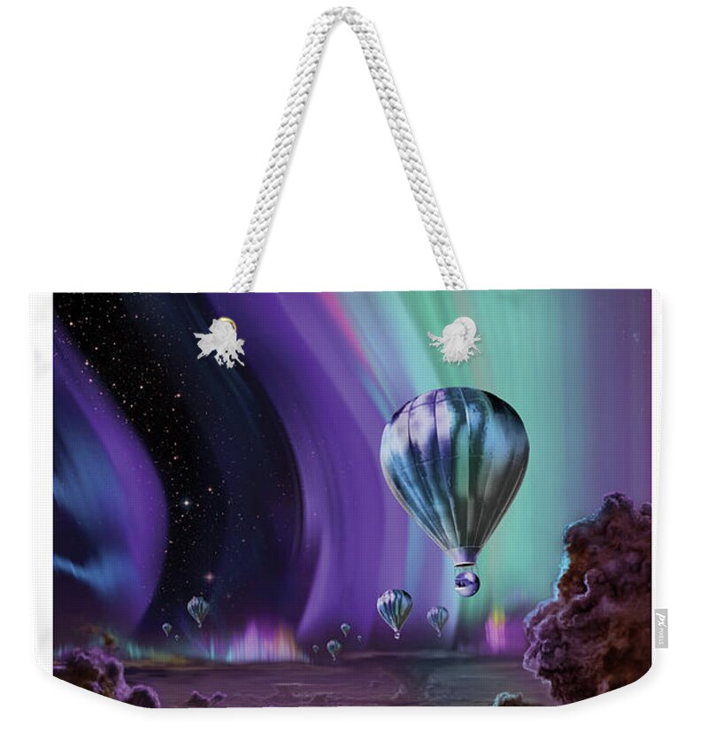 Vintage Weekender Tote Bag featuring the photograph Experience The Mighty Auroras Of Jupiter - Vintage NASA Poster by Mark Kiver