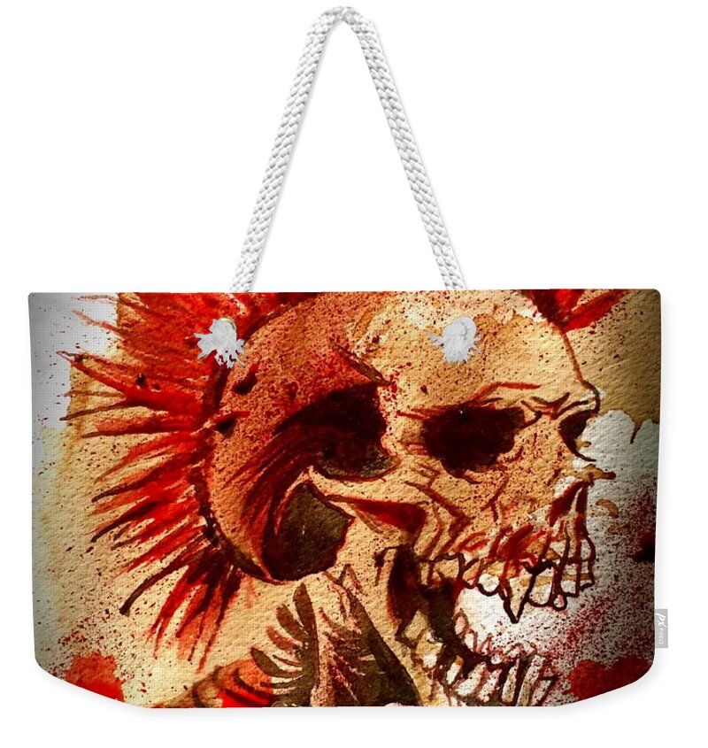  Weekender Tote Bag featuring the painting Exploited Skull by Ryan Almighty