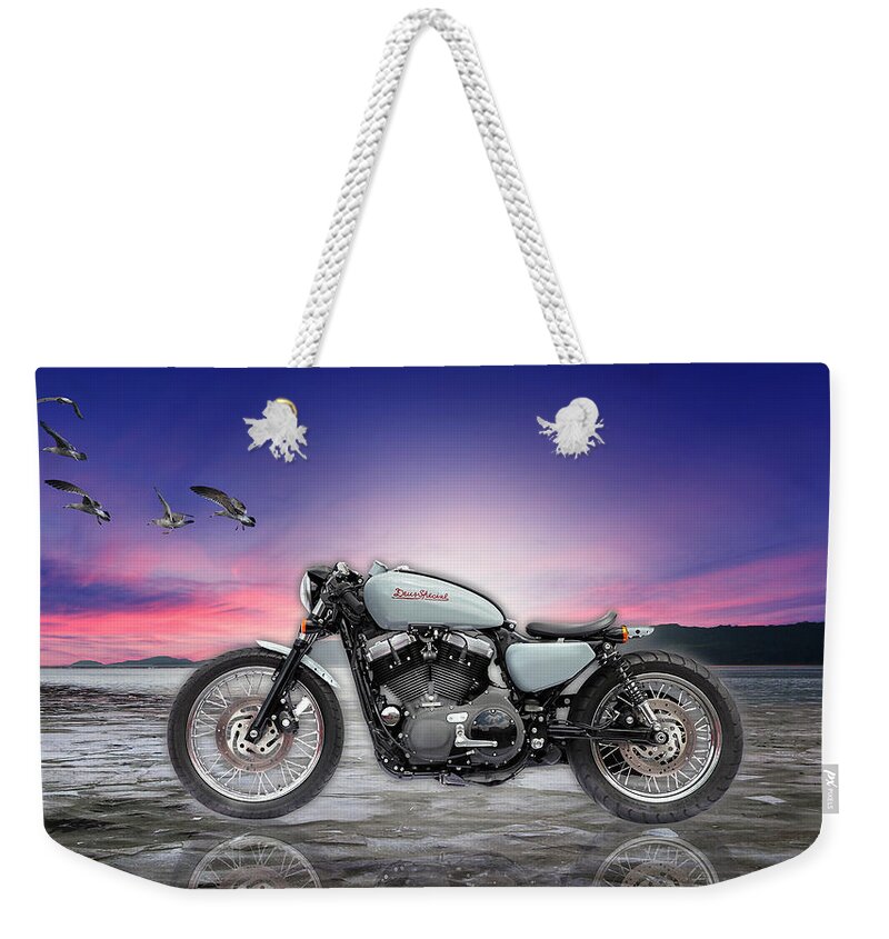 Cafe Racer Weekender Tote Bag featuring the mixed media Exploring New Horizons by Marvin Blaine