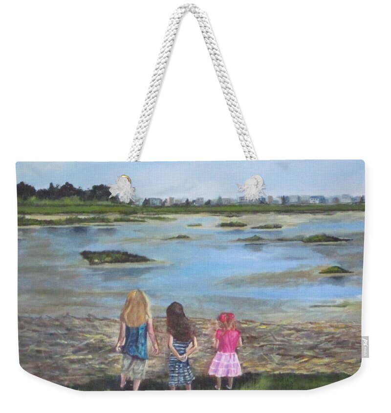 Acrylic Weekender Tote Bag featuring the painting Exploring The Marshes by Paula Pagliughi