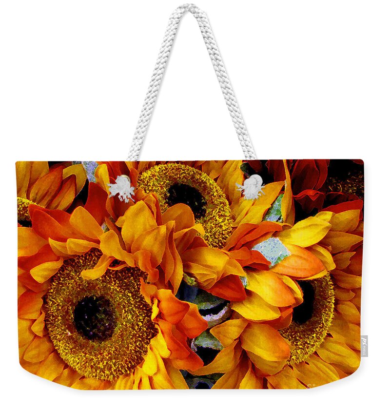 Abstract Weekender Tote Bag featuring the painting Expressive Digital Sunflowers Photo by Mas Art Studio
