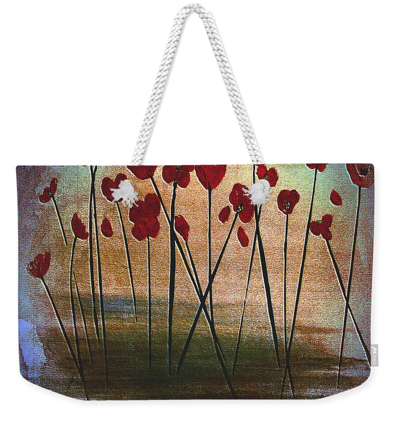 Martha Ann Weekender Tote Bag featuring the painting Expressive Floral Red Poppy Field 725 by Mas Art Studio