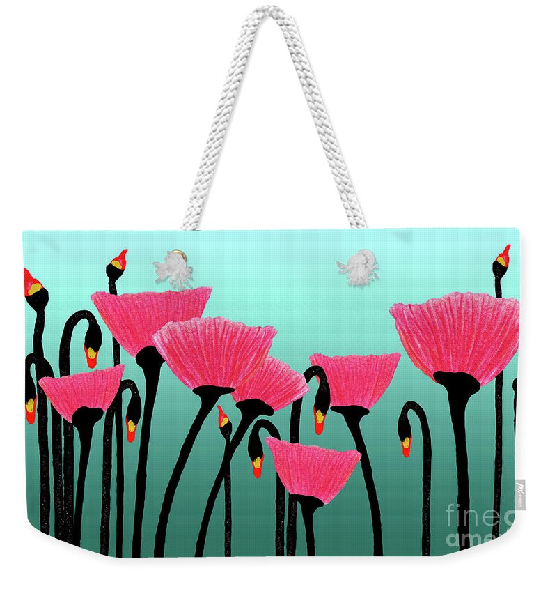 Bloom Weekender Tote Bag featuring the photograph Expressive Red Pink Green Poppy Painting y1a by Ricardos Creations