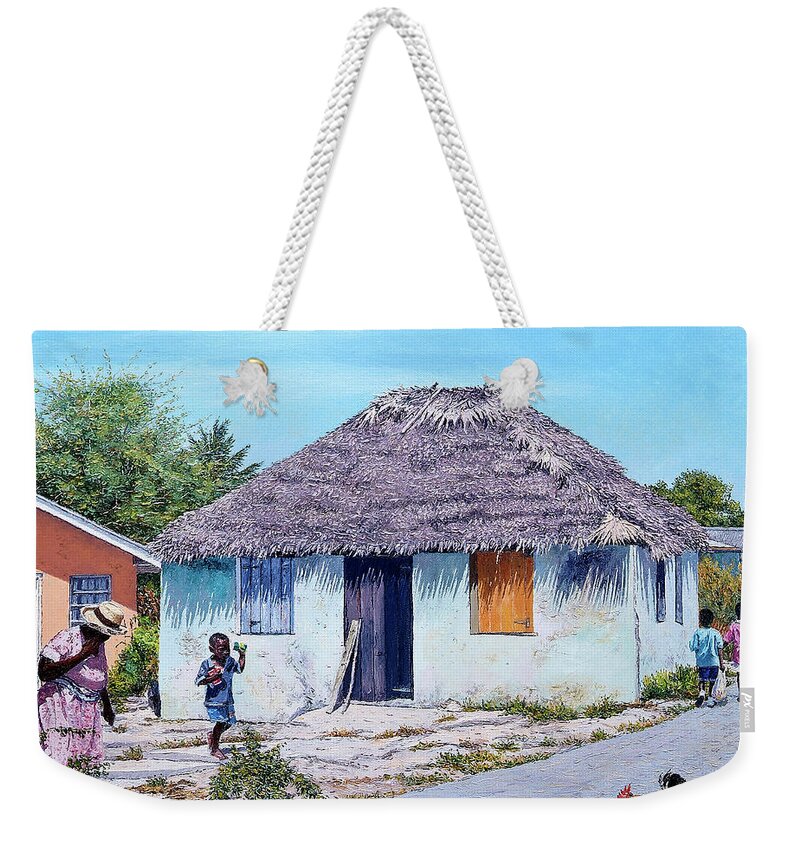 Eddie Weekender Tote Bag featuring the painting Exuma Thatch Hut by Eddie Minnis