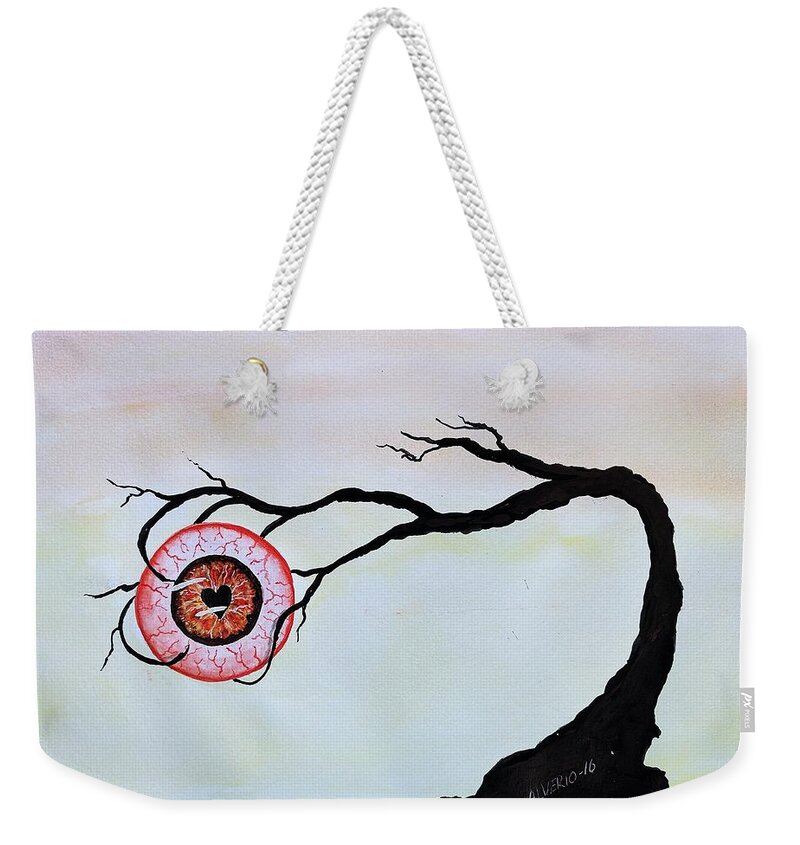 Eye Weekender Tote Bag featuring the painting Eye Heart on Fire by Edwin Alverio