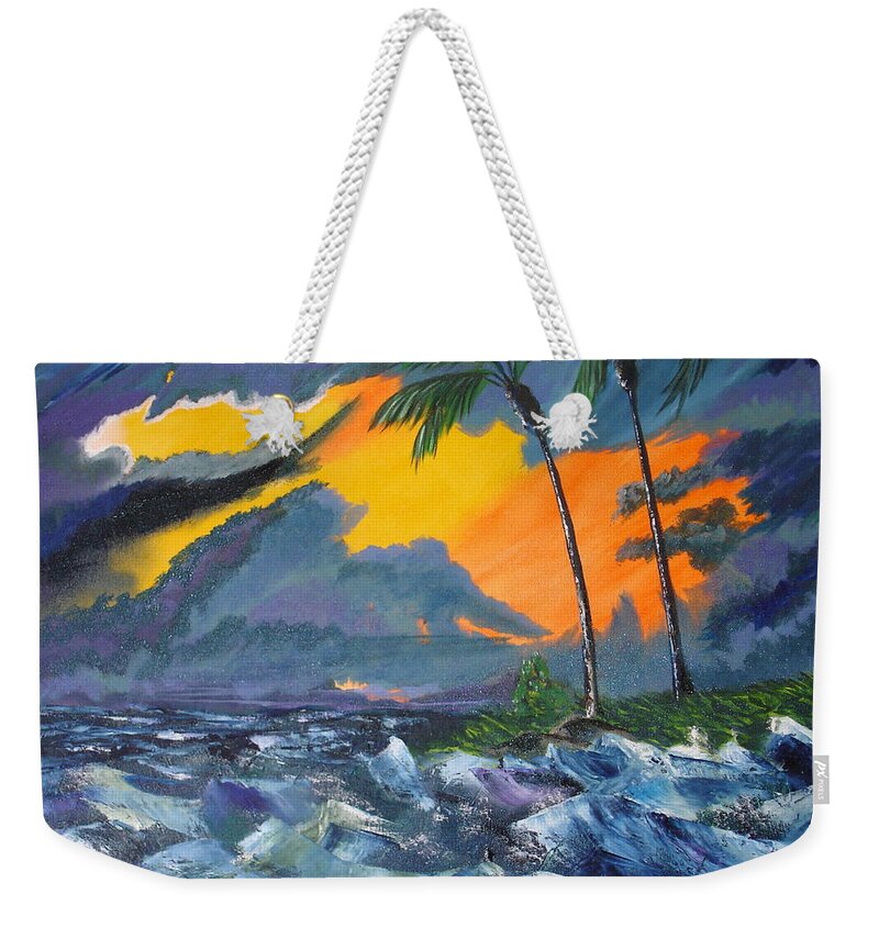 Knifework Weekender Tote Bag featuring the painting Eye of the Storm by Susan Kubes