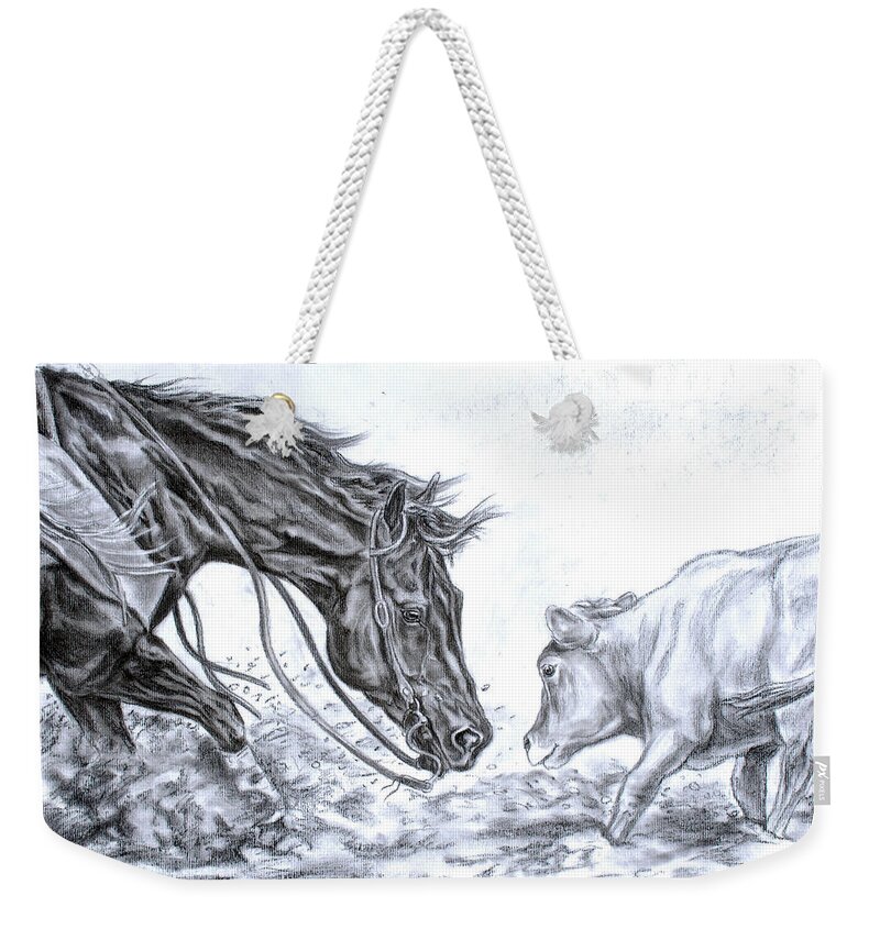 Cutting Horse Weekender Tote Bag featuring the drawing Eye to eye by Jana Goode