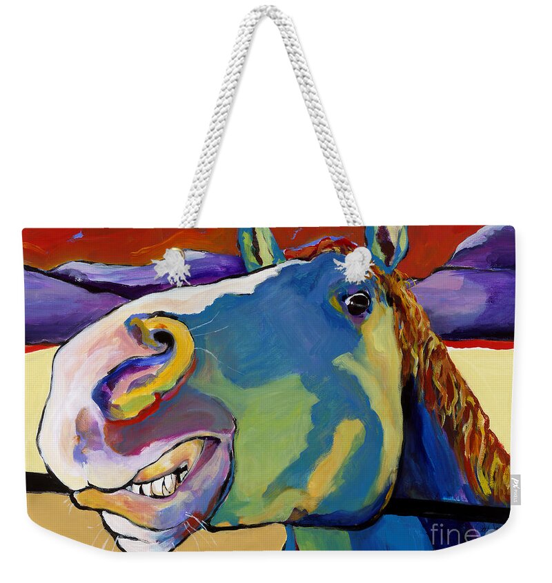 Animal Painting Weekender Tote Bag featuring the painting Eye To Eye by Pat Saunders-White
