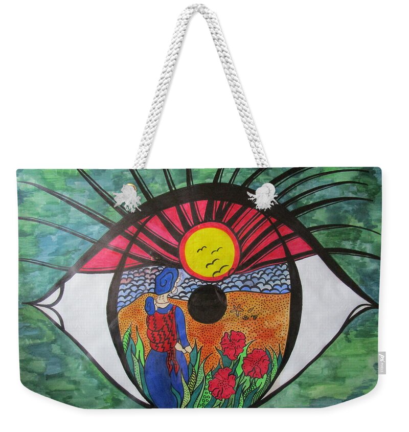 Eye Weekender Tote Bag featuring the painting Eyewitness by Rosita Larsson